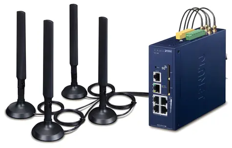 PLANET dual 5G/LTE bezpečnostní brána / Bezpečnostní brána / 2x WAN + 3x LAN / DI/DO / GPS / DIN / IP30