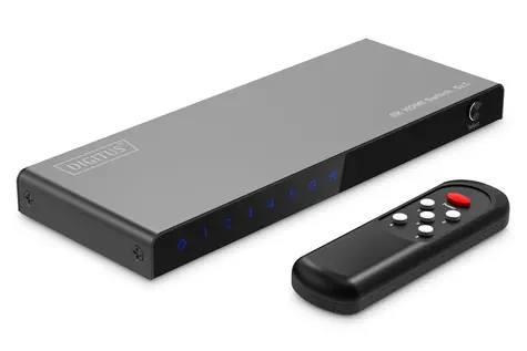 Digitus HDMI Switch 5x1 černá / Přepínač / 8K/60Hz / 5 vstupů na 1 výstup / HDR, HDCP 2.3 / dálkové ovládání