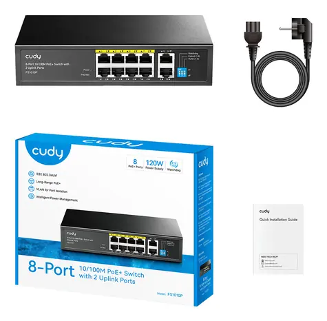Cudy FS1010P / PoE switch / 8x RJ45 PoE / 2x RJ45 uplink / 120W
