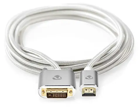 Nedis Profigold HDMI - DVI-D stříbrný / Kabel / DVI-D 24+1 Dual Link / pozlacené kontakty / opletený / 2m