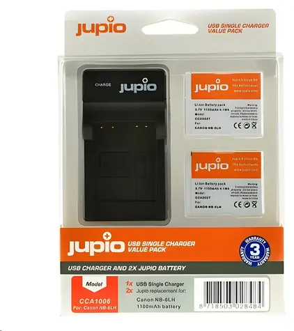JUPIO Sada 2x NB-6LH + nabíječka pro Canon / Sada akumulátorů s nabíječkou / 1100 mAh