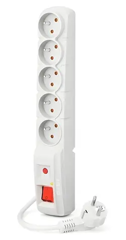 Acar F5 1.5m bílá / Prodlužovací přívod / přepěťová ochrana / 5 zásuvek