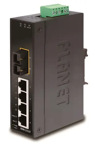 Planet ISW-511TS15 / Switch průmyslový / 4x 10/100 RJ-45 / 1x 100FX SM 15km / DIN / IP30 / -40 až 75 °C