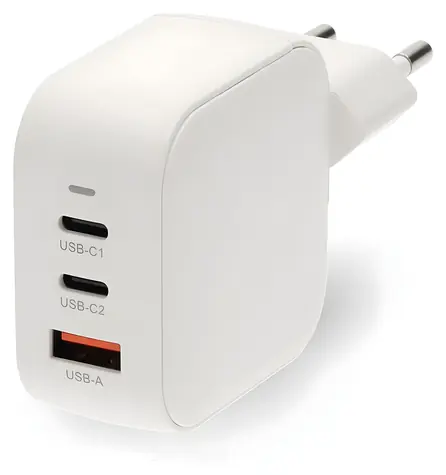 Nedis GaN 70W bílá / Síťová nabíječka / 2x USB-C PD 3.0 / 1x USB-A / rychlé nabíjení