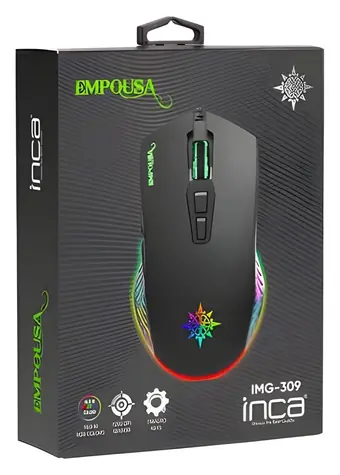 Inca IMG-309 černá / Herní drátová optická myš / RGB / 7200 DPI / 7 tlačítek / USB / 1.5m