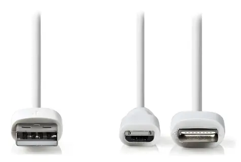 Nedis 2v1 kabel Micro USB + Lightning bílá / Datový kabel / USB-A - Micro USB + Lightning adaptér / 1 m