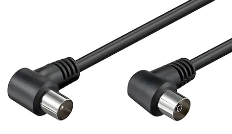 OEM Anténní kabel IEC169-2 černá / Anténní kabel / M-F lomený 90° / 75 Ohm / 2,5 m