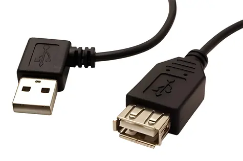 OEM USB 2.0 A-A černý / Prodlužovací kabel / 30 cm / M/F / lomený vlevo