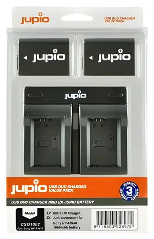 JUPIO Set 2x NP-FW50 + duální nabíječka / Sada baterií a nabíječka / 1030 mAh