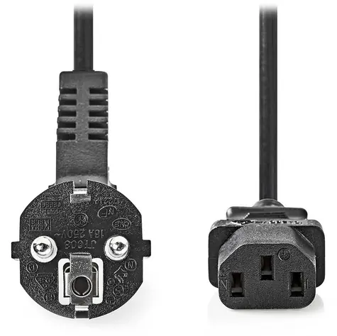 Nedis napájecí kabel IEC-320-C13 - Schuko úhlová zástrčka černá / Napájecí kabel / 230V / 10A / 3 m