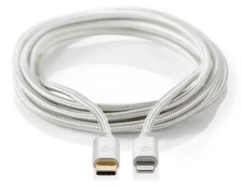 Nedis Profigold Lightning kabel 2m stříbrná / Datový kabel / USB-C - Lightning 8-pin / USB 2.0 / nylonový opletený
