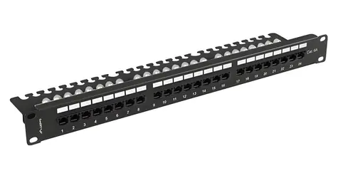 Lanberg Patch panel 24 portů CAT.6A s policí černý / Patch panel / 1U / 19