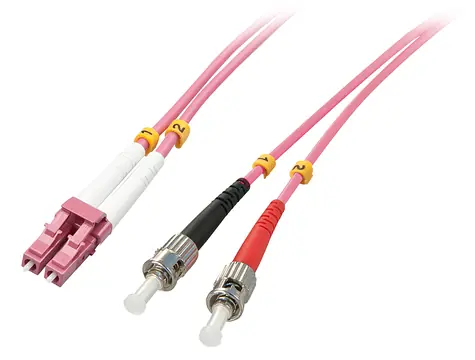 Lindy LC-ST růžová / Optický patch kabel / Multimode OM4 / Duplexní / 50/125 µm / 3 m