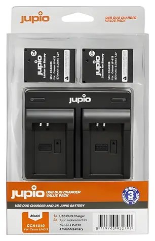 JUPIO Set 2x LP-E12 + duální nabíječka / Sada baterií a nabíječka / 875 mAh / pro Canon