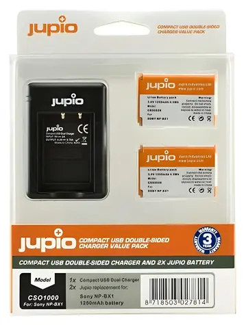 JUPIO Sada 2x baterie NP-BX1 + nabíječka pro Sony / Nabíjecí sada / 1250 mAh