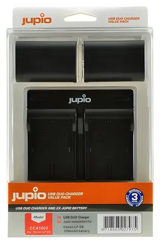 JUPIO Set 2x LP-E6 1700mAh + USB duální nabíječka / Akumulátor a nabíječka / pro Canon / 1700 mAh