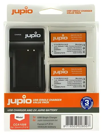 JUPIO LP-E10 / Sada 2× akumulátor + nabíječka / 1020 mAh / pro Canon