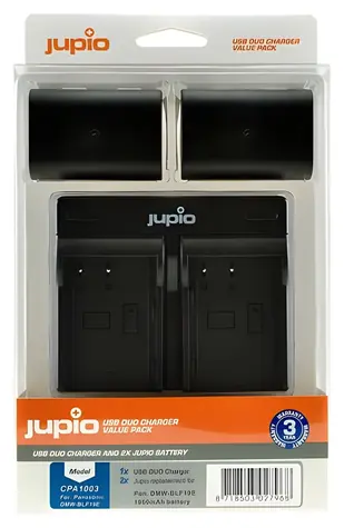 Jupio DMW-BLF19E / Sada akumulátorů a USB nabíječka / 2x 1860 mAh / pro Panasonic