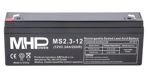 MHPower MS2.3-12 / Olověný akumulátor / AGM / VRLA / 12V / 2,3Ah / F1