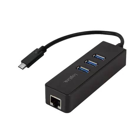 LogiLink USB-C hub černá / USB-C hub / 3x USB-A / RJ45 Gigabit / USB 3.2 Gen1