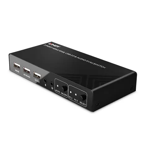 Lindy 2 Port KVM Switch černá / KVM přepínač / HDMI / 4K 60Hz / USB 2.0 / audio