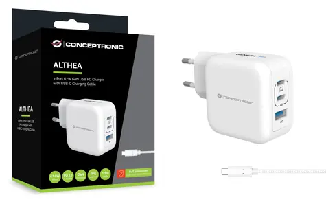 Conceptronic ALTHEA17W bílá / USB nabíjecí adaptér / 1x USB-A / 2x USB-C / 67 W / GaN / PD