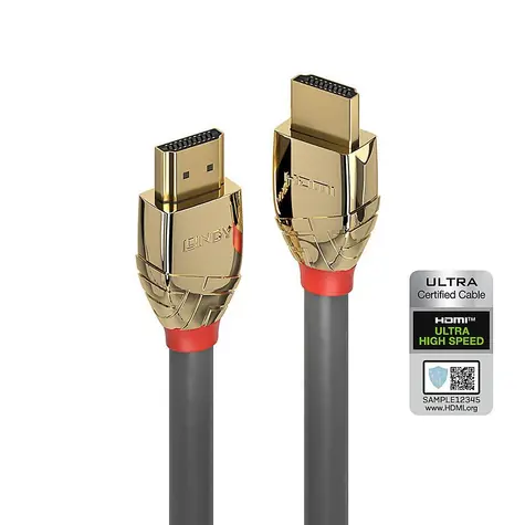 Lindy Gold Line 37604 šedá / HDMI kabel / Ultra High Speed / 5 m / HDMI 2.1 / 120Hz