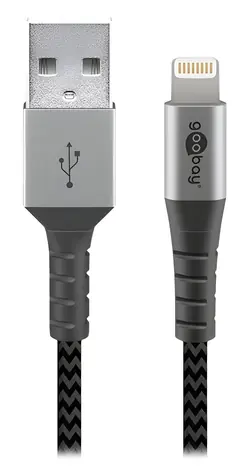 Goobay 49269 šedá, stříbrné konektory / Nabíjecí kabel / USB-A - Lightning / textilní / MFi / 2 m