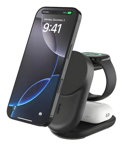 Belkin UltraCharge 3v1 Qi2 25 W skládací černá / Nabíjecí stanice