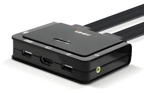 Lindy KVM přepínač 2 porty HDMI/USB-C/USB 2.0 černá / KVM přepínač / 4K 60Hz / audio výstup / kabel 1,2 m