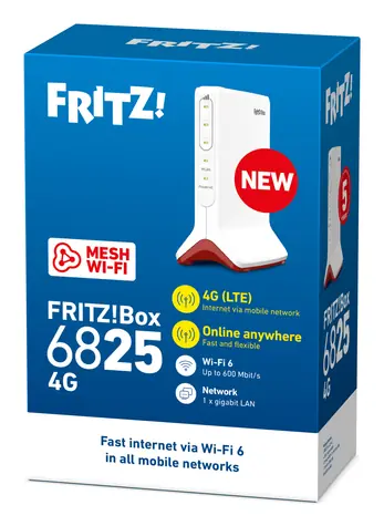 AVM FRITZ!Box 6825 / 4G LTE Router / Wi-Fi 6 (802.11ax) / 1x LAN / NanoSIM