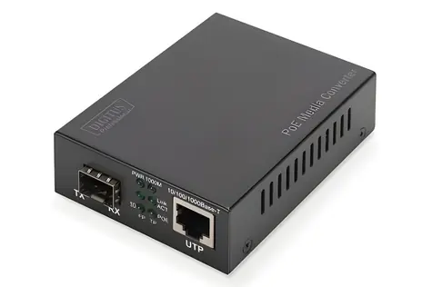 Digitus DN-82140 černý / Mediální konvertor / Gigabit PoE / RJ-45 - SFP