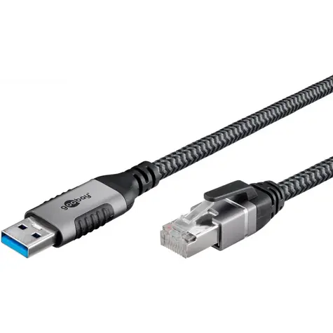 Goobay 70299 černo-stříbrná / Síťový adaptér / USB-A - RJ-45 / 1 Gbit/s / 1 m