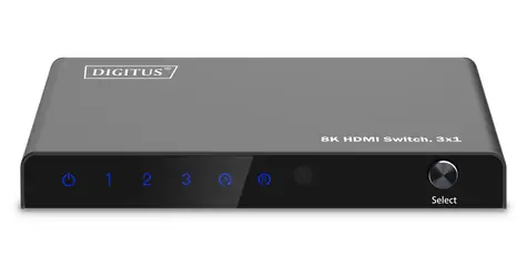 Digitus HDMI přepínač 3x1 / HDMI přepínač / 8K 60Hz / HDR / dálkový ovladač