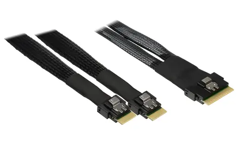 Inter-Tech kabel SFF-8654 8i - 2x SFF-8654 4i černý / Datový kabel / PCIe 4.0 / 24 Gb/s / 0,7 m