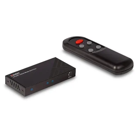 Lindy HDMI přepínač 2 porty černá / Přepínač HDMI / 8K 60Hz / HDMI 2.1 / HDR / IR dálkové ovládání