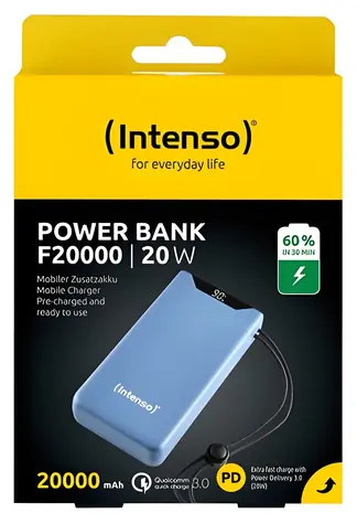 Intenso Powerbank F20000 modrá / Powerbanka / 20000 mAh / PD 3.0 / QC 3.0 / USB-C / USB-A