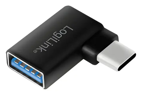 LogiLink adaptér USB-C(M) - USB-A(F) 90° černá / Adaptér / USB 3.2 Gen1 / 5 Gbit/s / 15 W