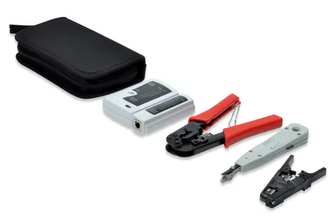 Digitus DN-94022 / Sada síťového nářadí / krimpovací kleště / LSA vsazovací nástroj / síťový tester / černá