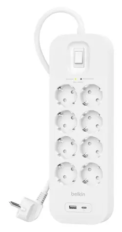 Belkin Prodlužovací zásuvka s přepěťovou ochranou 8x 900J / Prodlužovací zásuvka / USB-A+C 18W / 2m kabel