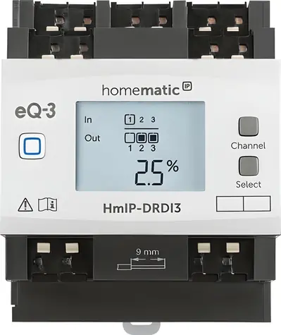 Homematic IP HmIP-DRDI3 / Stmívací akční člen / 3kanálový / Montáž na DIN lištu / Bezdrátové ovládání