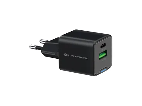 Conceptronic ALTHEA15B černá / USB nabíjecí adaptér / GaN / 1x USB-A / 1x USB-C / 20 W / PD