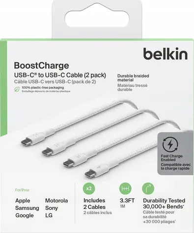 Belkin CAB003bt1MWH2PK bílá / Datový kabel / USB-C - USB-C / 1 m / 2 ks