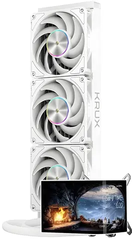 Krux HydroArc 360 bílá / Vodní chladič CPU / 360 mm radiátor / 3x 120 mm PWM ARGB ventilátory / LED displej 6,8