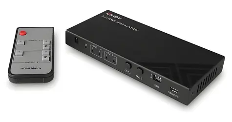 Lindy 2x2 8K60 Matrix HDMI černý / Přepínač / EDID management / dálkové ovládání / HDCP 2.3