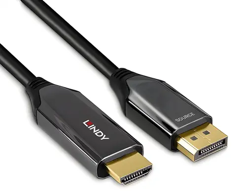 Lindy 40931 černá / Adaptér DisplayPort - HDMI / 2 m / 8K 60Hz / HDR / Aktivní