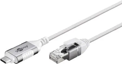 Goobay 74387 bílá / Adaptérový kabel USB-C na RJ-45 / Cat.6 / 1 Gbit/s / 2 m