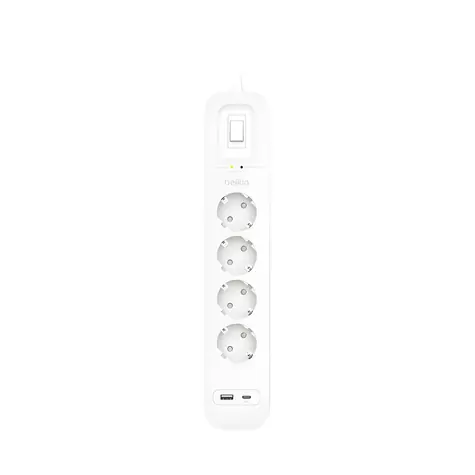 Belkin SRB001vf2MV2 / Přepěťová ochrana / 4 zásuvky / USB-A+C 18W / 525J / 2m kabel
