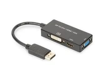 Digitus AK-340418-002-S černá / Adaptér / DisplayPort na HDMI+DVI+VGA / 4K 30 Hz / 20 cm