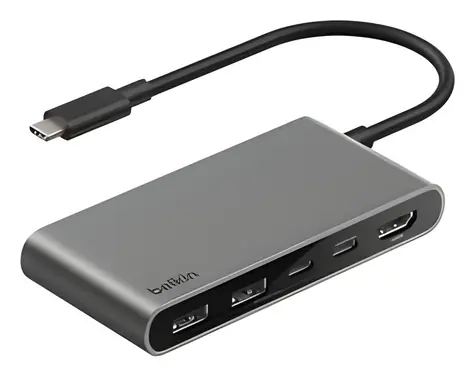 Belkin CONNECT AVC022 šedá / USB-C hub / 5v1 / 2x USB-C port